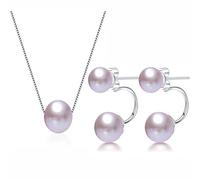 Kim Johanson Hailey Women's Pearl Jewellery Set 925 Sterling Silver with Real Purple Freshwater Pearls Necklace and Earrings with Jewellery Bag