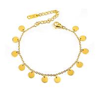 Kim Johanson Stainless Steel Women's Anklet Coins in Gold | Anklet with 12 Small Plates | Rustproof & Waterproof | Balls Anklet | Women Boho Jewellery | Adjustable Including Jewellery Bag, 23