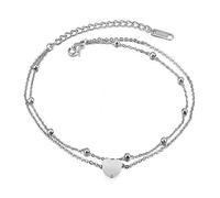 Kim Johanson Stainless Steel Women's Anklet Heart in Silver with a Strong Lobster Clasp Including Jewellery Bag, 21 centimeters, Stainless Steel