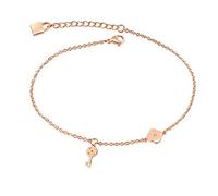Kim Johanson Stainless Steel Women's Anklet "Key" in Rose Gold with Zirconia Stones and a Strong Lobster Clasp Including Jewellery Bag, 21 centimeters, Stainless Steel, Cubic Zirconia