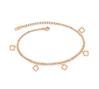 Kim Johanson Stainless Steel Women's Anklet *Lucky Charm* in Rose Gold | Double Anklet with Balls | Clover Leaf Anklet | Cross | Women's Boho Jewellery | Adjustable with Jewellery Bag