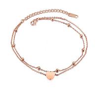 Kim Johanson Stainless Steel Women's Anklet Various Models in Rose Gold with a Strong Lobster Clasp Including Jewellery Bag 22 centimeters Heart