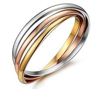 Kim Johanson Stainless Steel Women's Bangle Tricolour with 3 Closed Rings Rose Gold, Gold & Silver Bracelet with Jewellery Bag, 20.5 centimeters, Stainless Steel