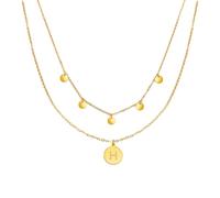 Kim Johanson Stainless Steel Women's Multi Layer Necklaces * Coin & Letter * in Gold | With 5 Plates | A to Z Pendant | Boho Jewellery for Women | Circle Chain | Waterproof | Adjustable | Includes Box