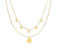 Kim Johanson Stainless Steel Women's Multi Layer Necklaces * Coin & Letter * in Gold | With 5 Plates | A to Z Pendant | Boho Jewellery for Women | Circle Chain | Waterproof | Adjustable | Includes Box
