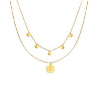 Kim Johanson Stainless Steel Women's Multi Layer Necklaces * Coin & Letter * in Gold | With 5 Plates | A to Z Pendant | Boho Jewellery for Women | Circle Chain | Waterproof | Adjustable | Includes Box