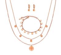 Kim Johanson Stainless Steel Women's Multi Layer Set *Coins* Necklaces, Bracelet & Earrings in Silver, Gold & Rose Gold | Boho Jewellery for Women | Circle Chain | Waterproof | Adjustable |, Eine