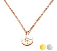 Kim Johanson Stainless Steel Women's Necklace *Compass* in Silver, Gold & Rose Gold with a Pendant Travel Boho Jewellery Multilayer Chain Adjustable Includes Jewellery Bag, Stainless Steel