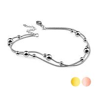 Kim Johanson Women's Anklet Set *Dream* Stainless Steel in Silver, Rose Gold & Gold with Moving Balls and an Extra Strong Lobster Clasp Including Jewellery Bag, 23 centimeters, Stainless Steel