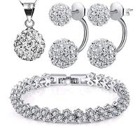 Kim Johanson Women's Jewellery Set *Moon* in Silver I Necklace with Pendant and Earrings Made of 925 Sterling Silver I Bracelet Rhodium Plated I Set with White Crystals Including Jewellery Bag