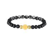 KIM JOHANSON® Women's Natural Stone Bracelet with Onyx, Alabaster and Stainless Steel Beads in Gold, Pearl Bracelet with Real 6 mm Gemstones, Handmade, Elastic Ball Bracelet, Waterproof, Includes