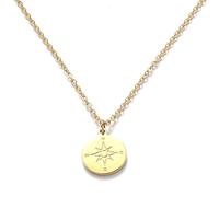 Kim Johanson Women's Necklace "Compass" in Gold with a Pendant Travel Boho Jewellery Chain Adjustable Including Jewellery Bag, Stainless Steel