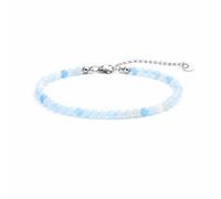 KIM JOHANSON® Women's Stainless Steel Anklet with Real Aquamarine Natural Stones in Light Blue and Silver, Natural Stone Anklet with 4 mm Gemstone Beads, Waterproof, Jewellery for Women, Adjustable