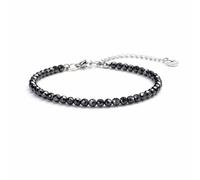 Kim Johanson Women's Stainless Steel Bead Bracelet with Real Natural Stones in Silver, Natural Stone Bracelet with 4 mm Gemstone Beads, Waterproof, Boho Jewellery for Women, Adjustable, Eine Grösse