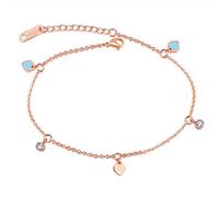 Kim Johanson Zara Stainless Steel Women's Anklet in Rose Gold with Zirconia and Hearts Waterproof Anklet Women Boho Jewellery Adjustable Includes Jewellery Bag, 21 centimeters, Stainless Steel, Cubic