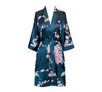 KIM+ONO Women's Satin Kimono Robe Short - Floral - Blue - One Size