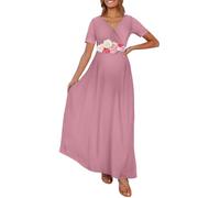 KIM S Maternity Maxi Dress with Flower Sash(S-3XL)/Wrapped Ruched V Neck Photoshoot Baby Shower Dresses, S. Ltmauve, L