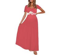 KIM S Maternity Maxi Dress with Flower Sash(S-3XL)/Wrapped Ruched V Neck Photoshoot Baby Shower Dresses, S. Papaya, XL