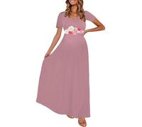 KIM S Maternity Maxi Dress with Flower Sash(S-3XL)/Wrapped Ruched V Neck Photoshoot Baby Shower Dresses, S. Ltmauve, L
