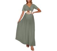 KIM S Maternity Maxi Dress with Flower Sash(S-3XL)/Wrapped Ruched V Neck Photoshoot Baby Shower Dresses, S. Ltolive, XXL