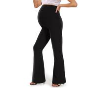 KIM S Maternity Ribbed Flare Leggings Over The Belly/High Waisted Bell Bottom Pants for Yoga Casual Work, Black, M