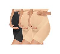 KIM S Shape Your Bump Seamless Maternity Shapewear for Dress, Pregnancy Underwear Prevent Chafing Belly Support, F. 3 Pack(black+nude+nude), M