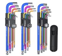 Kimapeso Hex Key Set 27PCS Long Arm Allen Key Set Extra Long Ball End Allen Wrench Set Metric Imperial Torx With T-Handle Metric 1.5mm-10mm, SAE 1/16-3/8, Star Key Set T10-T50