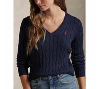 Kimberly V-Neck Jumper with Long Sleeves and Cable Knit Navy