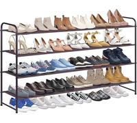 KIMBORA 4 Tier Long Shoe Rack for Closet, Wide Shoe Storage Organizer Stackable Sneaker Shelf for Floor, Bedroom 30 Pairs (Bronze)