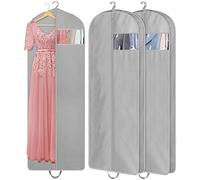KIMBORA 60" Dress Garment Bags for Storage and Travel, Gusseted Hanging Clothes Bags for Closet Storage with Handles for Long Gowns, Coats（3 Packs,Gray）