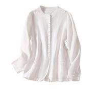 KIMCCI Blazer For Women, Cotton Linen Blazer Jacket Suit Summer Long Sleeve Folk-Custom Cardigan Collarless Work Casual Blazer Suits Jacket For Ladies Lightweight Translucent Suit Jacket,White,M