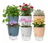KIMCHOMERSE Self Watering Plant Pots, 6 Inch Plant Pots 6-Pack Indoor Planter Pots with Drainage Holes and Tray for Home Decor（2White, 2Pink, 2Blue）