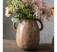 Kimdio Brown Ceramic Vase with 2 Handles, Modern Farmhouse Vase for Home Decor, Vintage Rustic Pottery Vase, Decorative Terracotta Vase, Clay Jug for Living Room Dining Table Shelf