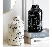 Kimdio Ceramic Vases Set 2 Pieces Black and White Flowers Irregular Design Abstract White Modern Home Decor Living Room Minimalist Decorative Vase for Pampas Grass