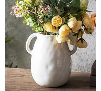 Kimdio White Ceramic Vase with 2 Handles, Modern Farmhouse Vases for Home Decor, Rustic Pottery Vase, Decorative Terracotta Flower Vase, Clay Small Vase, Centerpieces for Dining Table