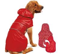 Kimee Dog Raincoat Reversible, Single Side Slicker Poncho Adjustable Waterproof Dog Rain Jacket with Leash Hole/Reflective Stripe Hooded Snowproof Windproof Clothes for Small to 3X-Large Dogs, 3XL