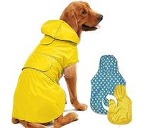 Kimee Dog Raincoat Reversible, Single Side Slicker Poncho Adjustable Waterproof Dog Rain Jacket with Leash Hole/Reflective Stripe Hooded Snowproof Windproof Clothes for Small to 3X-Large Dogs, 3XL