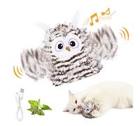 Kimee Interactive Cat Toy Rechargeable Automatic Chirping Owl Cat Toy with Catnip, Auto Beating Wings Flying Bird Cat Toys for Indoor Cats to Play Alone, Never Boredom