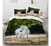 KIMETI Duvet Cover Set King Size White Horse 3D Printed Quilt Cover Microfiber Bedding Set Animals Ultra Soft Hypoallergenic Comforter Cover with Zipper Closure and Pillowcase for Teen Adult