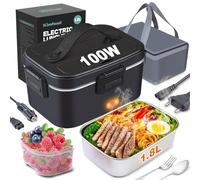 Kimfead Electric Heated Lunch Box 75 W Stainless Steel Detachable 1.8 L Heating Bowl 12 V/24 V/220 V, Lunch Box for Car/Truck/Office, Insulated Bags (Black)