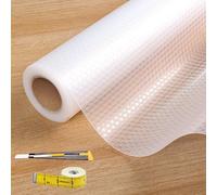 Kimhan Drawer liners Transparent Food Grade EVA Non-Adhesive Grip Mat for Kitchen Cabinet Fridge - Anti-Slip Shelf Liner, Washable & Oil-Proof, Dotted Design 30x600cm with Knife and Tape Measure
