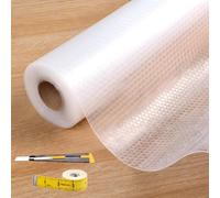 Kimhan Drawer liners Transparent Food Grade EVA Non-Adhesive Grip Mat for Kitchen Cabinet Fridge - Anti-Slip Shelf Liner, Washable & Oil-Proof, Dotted Design 60x900cm with Knife and Tape Measure