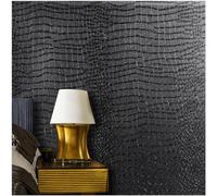 Kimhan Peel and Stick Wallpaper Black Vinyl Wrap Self Adhesive Wallpaper Textured Crocodile Embossed Removable Wallpaper for Cabinet Bedroom,40x1000cm
