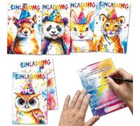 KIMHOME 12-Pack Animal Birthday Invitation Cards, Cute Designs Including Panda, Rabbit, Squirrel, Tiger, Owl & Deer, Perfect for Boys & Girls Children's Birthday Party Celebrations
