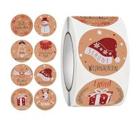 KIMHOME 500Pcs Round Christmas Stickers,Kraft Xmas Gift Tag Sticker Self-Adhesive Tags Seal Sticker for Envelopes Bags Boxes Seals Decor(1inch/2.5cm)
