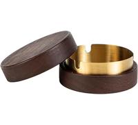 KIMHOME Ashtray, Walnut Wood with Lid and Removable Stainless Steel Lining, Round 90 mm for Car and Outdoor