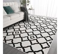 Kimicole Ultra Soft Shag Area Rug for Bedroom, 5x8 Cream White/Black Large Fluffy Geometric Living Room Rugs, Modern Moroccan Big Memory Foam Dorm Carpet Indoor Home Decor for Teens Girls Kids Nursery