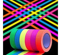 Kimimara Neon Tape - 6 Colors Fluorescent UV Blacklight Glow In Dark Tape - Neno Gaffer Cloth Tape for Neno Party Decoration (0.6 inch x 16.5 feet)