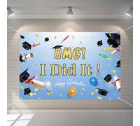 Kimini-Ki OMG I Did It Backdrop Banner, Congrats Grad Happy Graduation Background, Senior Master's Elementary Junior High, High School College Graduation Party Decorations Indoor Outdoor, Blue