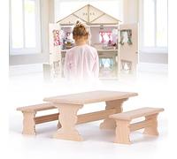 KIMISS 1/12 Dollhouse Miniature Wooden Table and Bench Set - Accessory for Doll House Decoration (Long table bench)